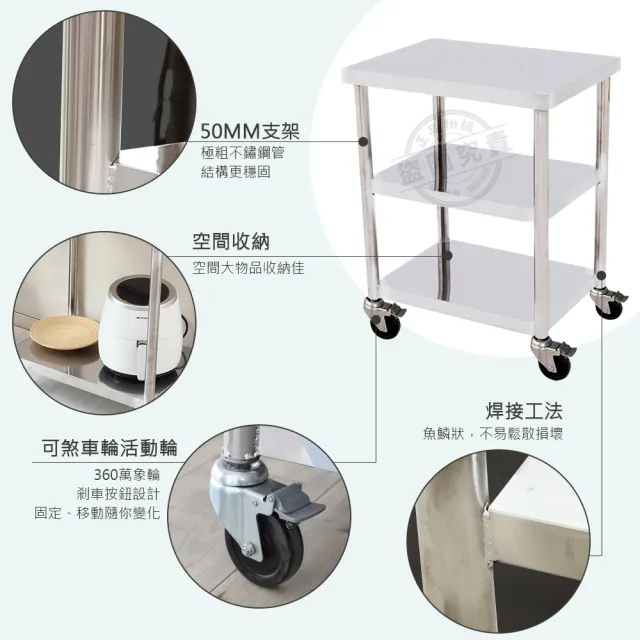 【Abis】客製商品-豪華升級版45X61CM三層430不鏽鋼桌-附煞車輪/料理桌/工作桌/工作台/流理台(1.5尺X2尺)