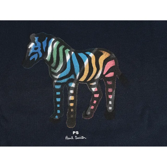 【Paul Smith】PAUL SMITH標誌LOGO有機棉彩色斑馬徽章圓領長袖T恤(男款/海軍藍)