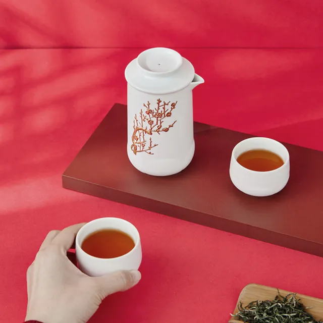 【乾唐軒】梅香陶瓷泡茶器(一壺+二杯 / 鎏金 / 3色 / 交換禮物)