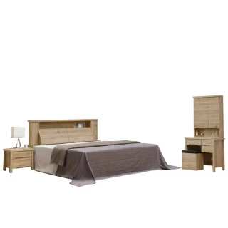 【IHouse】高斯 天然橡木房間四件組-雙大6尺(床頭+床底+床頭櫃+化妝台含椅)