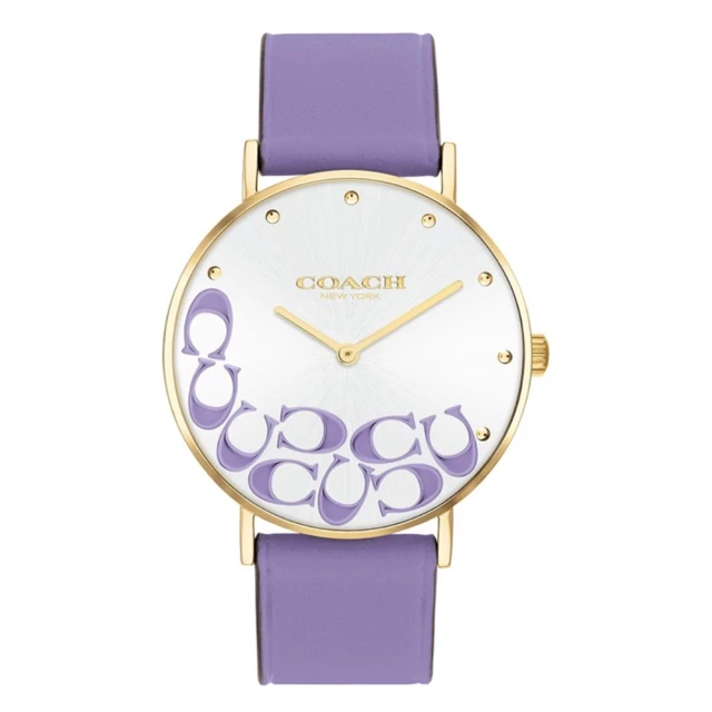 COACH 官方授權C2 Perry 優雅紫 公司貨CC皮帶女錶-錶徑36mm-贈高檔收納盒6入(CO14504134)