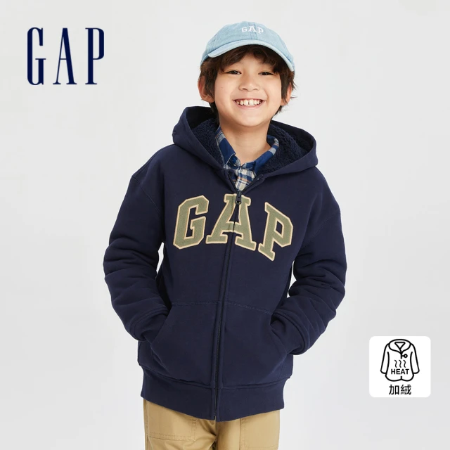GAP 男童裝 Logo仿羊羔絨連帽外套-海軍藍(78563