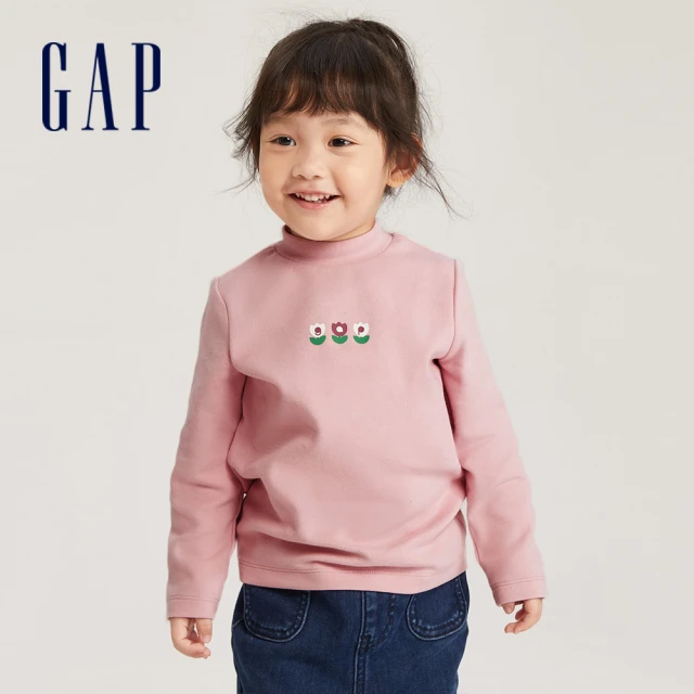 GAP 女幼童裝 Logo印花立領長袖T恤-淺玫粉(7888