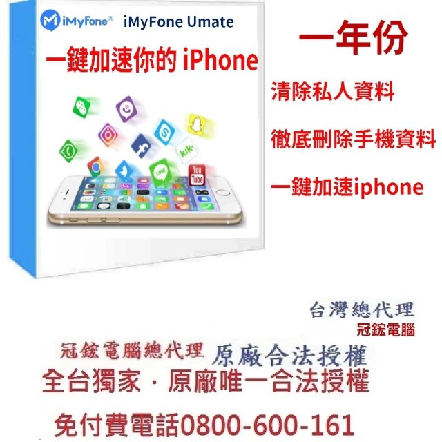iMyFone Umate Pro iphone--1年版 win版(iphone變快 資料清理)
