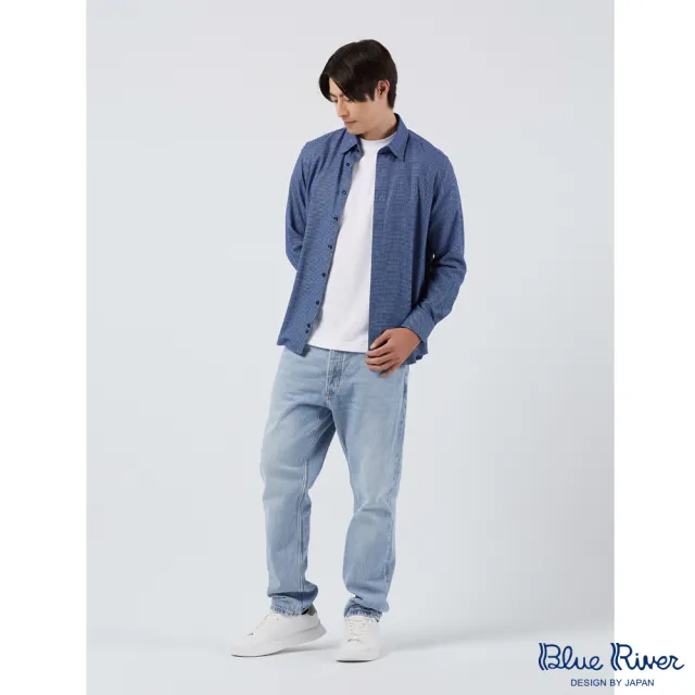 【Blue River 藍河】男裝 藍色秋冬長袖襯衫-高質感羊毛(日本設計 舒適穿搭)