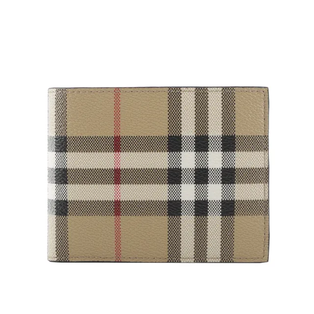 【BURBERRY 巴寶莉】經典格紋帆布證件照對開短夾(經典米色)