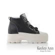【Keeley Ann】牛皮高筒內增高休閒鞋(黑色376822510-Ann系列)