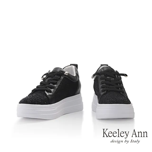 【Keeley Ann】電繡鑽飾內增高休閒鞋(黑色376822410-Ann系列)