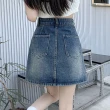 【JILLI-KO】復古高腰雙口袋牛仔包臀短裙-M/L(藍)