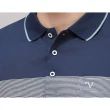 【Emilio Valentino 范倫鐵諾】男裝 舒適透氣精梳棉定位條紋胸袋休閒長袖POLO衫 藍(15-3V7976)
