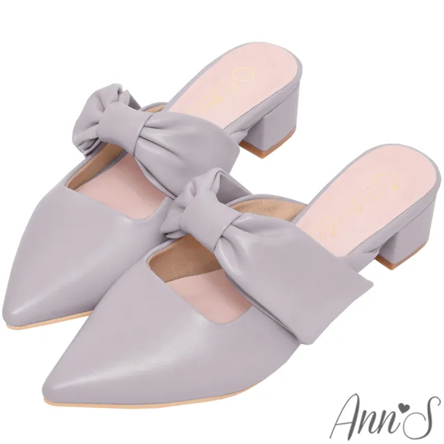 【Ann’S】柔美心動-立體蝴蝶結低跟寬楦尖頭穆勒鞋4cm(灰藍)