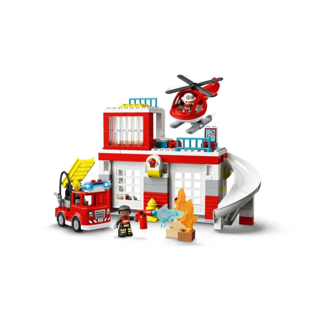 【LEGO 樂高】得寶系列 10970 消防局與直升機(玩具車  學齡前玩具 DIY積木)