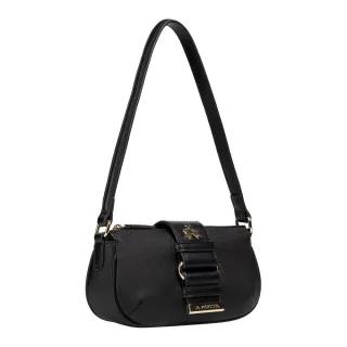 【LA MARTINA】交換禮物 義大利原裝進口 頂級時尚金標皮革肩背包 1300T(黑色)