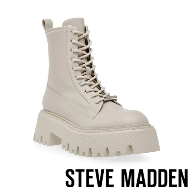 【STEVE MADDEN】OVER-RIDE 厚底綁帶中筒靴(米杏色)