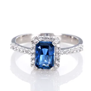 【DOLLY】1克拉 無燒斯里蘭卡艷彩矢車菊蘭藍寶石18K金鑽石戒指