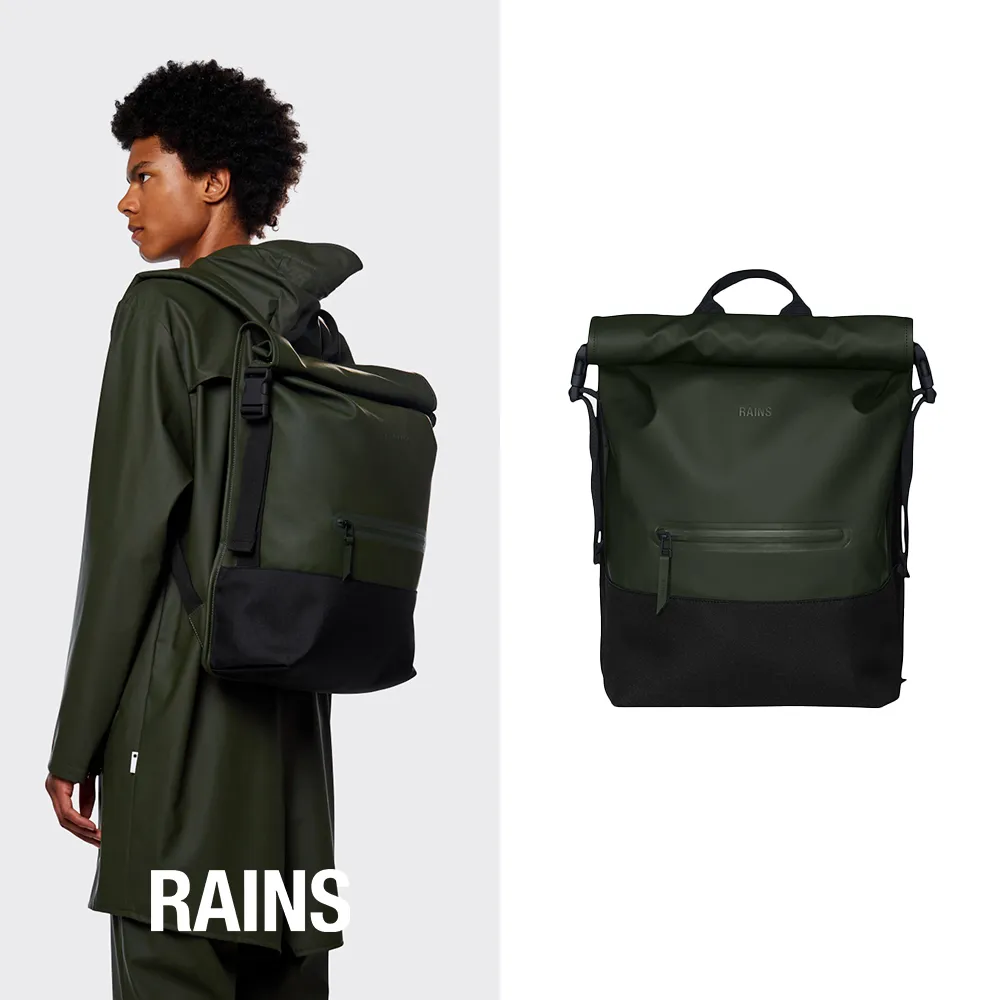 【RAINS官方直營】Buckle Rolltop Rucksack 防水扣環捲蓋後背包(Green 森林綠)