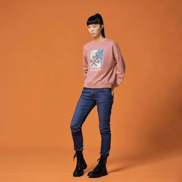 【Lee】女裝 長袖厚T / 經典系列LOGO 杏桃玫 舒適版型 / 101+ 系列(LB330027732)
