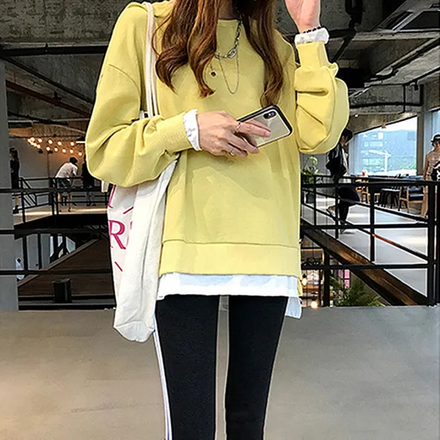 【D.studio】韓版側邊開叉寬鬆長袖上衣(女裝 衣服 寬鬆上衣 顯瘦上衣 冬裝 長袖t恤 素T 素色 大學T W275)