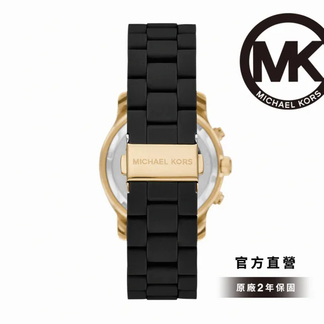 【Michael Kors 官方直營】Runway 黑金拼色三眼女錶 黑色矽膠x不鏽鋼錶帶 手錶 38MM MK7385