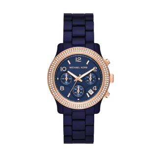 【Michael Kors 官方直營】Runway 湛藍環鑽三眼女錶 藍色樹脂錶帶 手錶 38MM MK7423