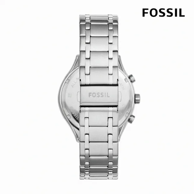 FOSSIL 官方旗艦館】Fenmore 暗絳風尚經典三眼手錶銀色不鏽鋼錶帶44MM