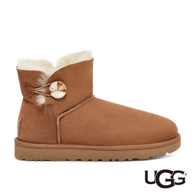 【UGG】女鞋/女靴/靴子/雪靴/Mini Bailey Button Bling(栗子棕/金-UG1016554CTGL)