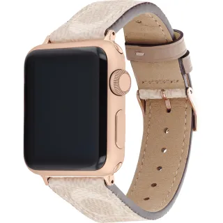 【COACH】Apple Watch 錶帶 38/40mm 適用 皮錶帶 - 淺色x玫瑰金 女王節(不含手錶)