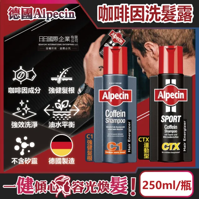 【德國Alpecin】強健髮根控油無矽靈咖啡因洗頭髮精凝露乳液250ml/瓶(運動護髮男士調理頭皮保濕滋潤髮質)