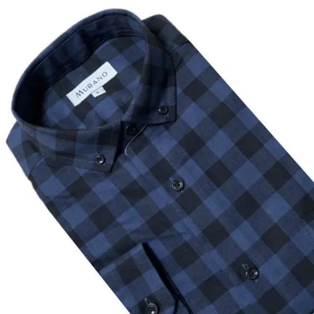 【MURANO】經典格紋長袖襯衫-藍底黑格 M-2XL(台灣製、現貨、長袖、格紋)