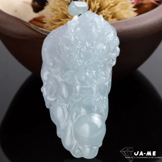 【JA-ME】天然A貨翡翠冰種起膠感天空藍色龍行天下項鍊