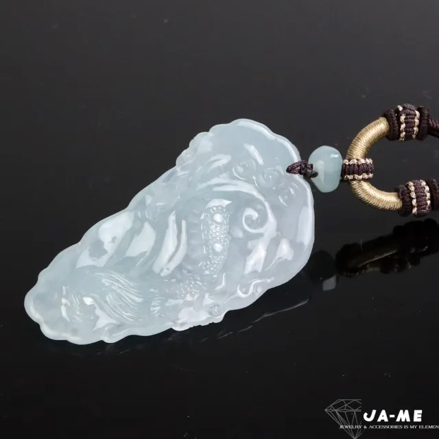 【JA-ME】天然A貨翡翠冰種起膠感天空藍色龍行天下項鍊