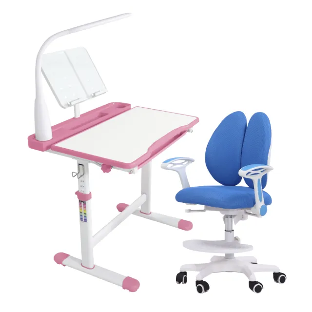 【E-home】粉紅DOCO朵可兒童成長桌椅組-贈燈及書架(兒童書桌 升降桌 書桌)