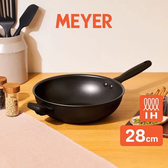 【MEYER 美亞】鎧甲系列全黑陽極陶瓷不沾鍋炒鍋28cm(IH/電磁爐適用)