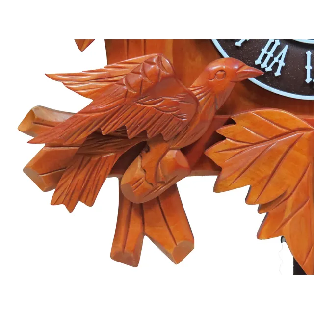 【JUSTIME 鐘情坊】實木造型彫刻石英咕咕擺錘鐘掛鐘(14吋經典款鳥與松鼠報時音樂咕咕時鐘時鐘)