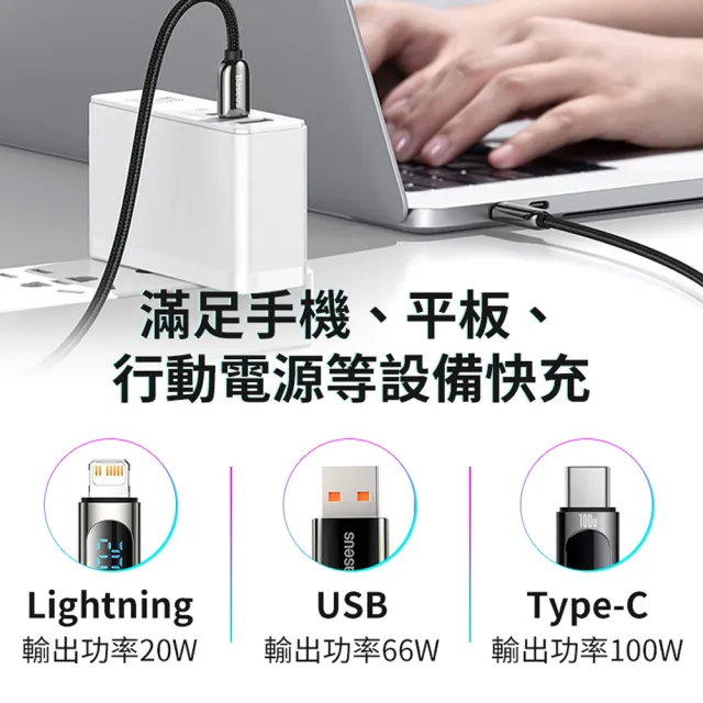 【BASEUS】100W快充 Type-C對Type-C充電線 USB對Type-C充電線(200公分電壓數顯系列 iPhone蘋果15充電線)