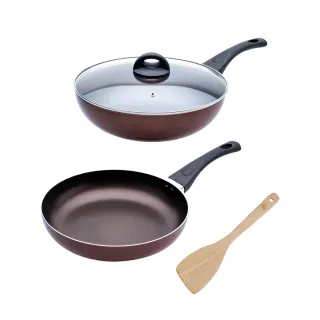 【CookPower 鍋寶】TITANIUM鈦晶不沾鍋雙鍋四件組30cm-IH爐可用鍋(30炒含蓋+30煎+鏟)