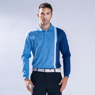 【PING】男款單袖配色長袖POLO衫-藍(吸濕排汗/蓄熱保溫/GOLF/高爾夫球衫/PA22211-56)