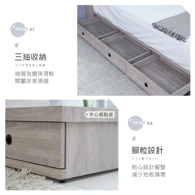 【時尚屋】[5V21]凱爾3.5尺三抽加大單人床底5V21-KR006(不含床頭箱+床墊-床頭櫃-免運費 免組裝 臥室系列)