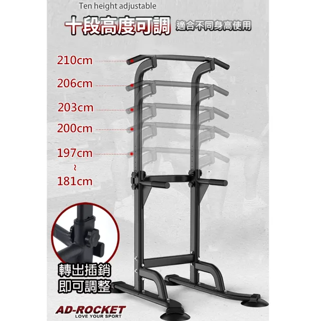 【AD-ROCKET】多功能引體向上機/背肌/單槓/雙槓/重訓/肌力(黑色限定款)