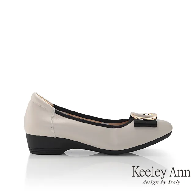 【Keeley Ann】圓釦柔軟真皮粗跟包鞋(米白色385568132)