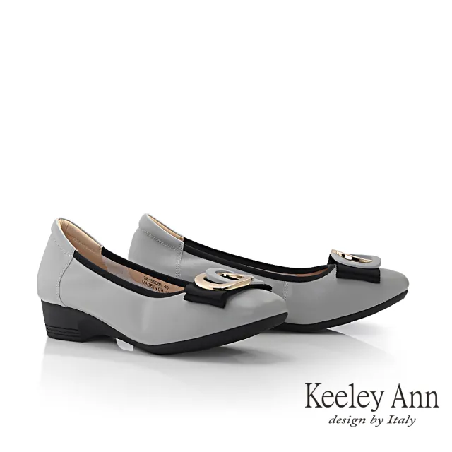 【Keeley Ann】圓釦柔軟真皮粗跟包鞋(藍色385568160)