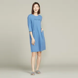 【YVONNE 以旺傢飾】CBD舒眠網印七分袖洋裝(藍)