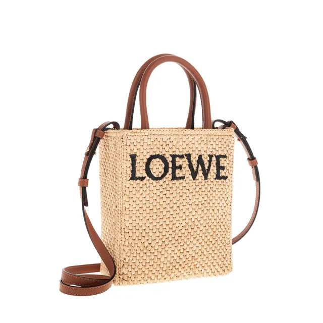 【LOEWE 羅威】新款撞色 LOEWE 標誌Standard Tote酒椰葉手提/斜背包(自然色)