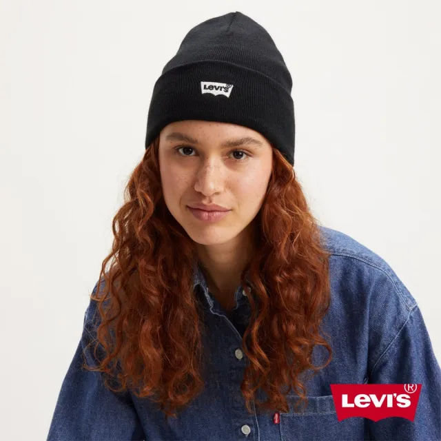 【LEVIS 官方旗艦】男女同款 毛帽  / 刺繡Logo 黑 熱賣單品 77138-1028