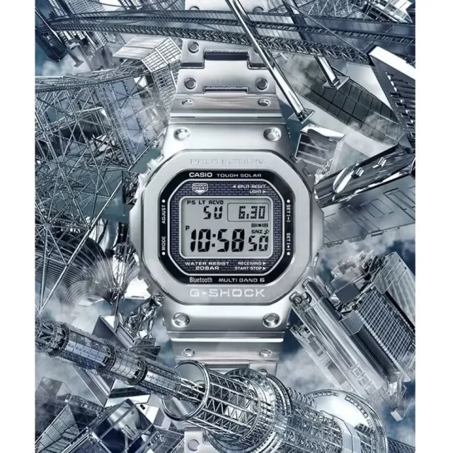 CASIO 卡西歐】G-SHOCK 全金屬太陽能電波手錶-銀(GMW-B5000D-1) - momo