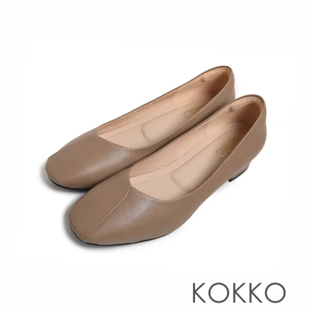 【KOKKO 集團】超柔軟羊皮小方頭低跟包鞋(駝色)