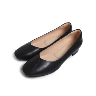 【KOKKO 集團】超柔軟羊皮小方頭低跟包鞋(黑色)