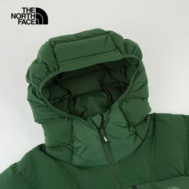 【The North Face 官方旗艦】北面男款綠色DWR防潑水保暖連帽羽絨外套｜83S2I0P(800蓬鬆度)