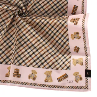【DAKS】泰迪熊系列旅行箱經典斜格紋純綿帕巾(粉紅色)