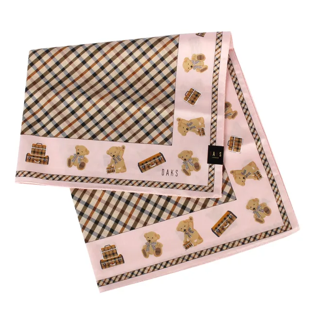 【DAKS】泰迪熊系列旅行箱經典斜格紋純綿帕巾(粉紅色)